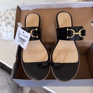 Liz Claiborne Black Sandals with Gold Hardware